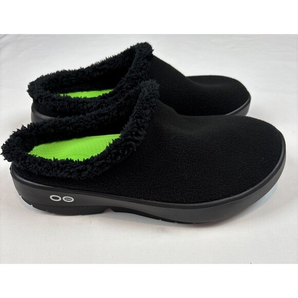 OOFOS Men's OOcoozie Mule Slides Fleece Slipper Black Size 11 - Picture 1 of 10